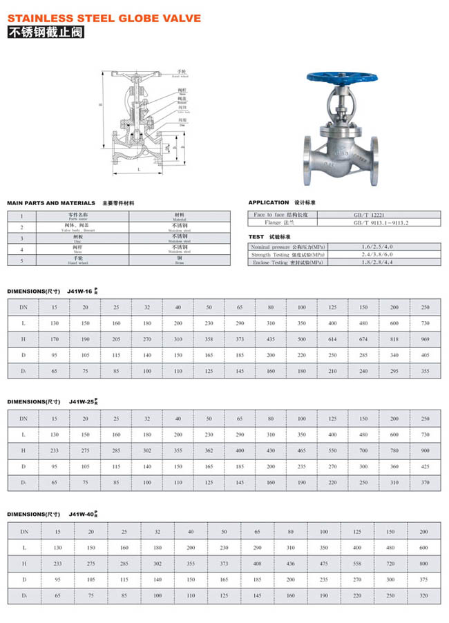 截止閥廠(chǎng)家 J41W參數